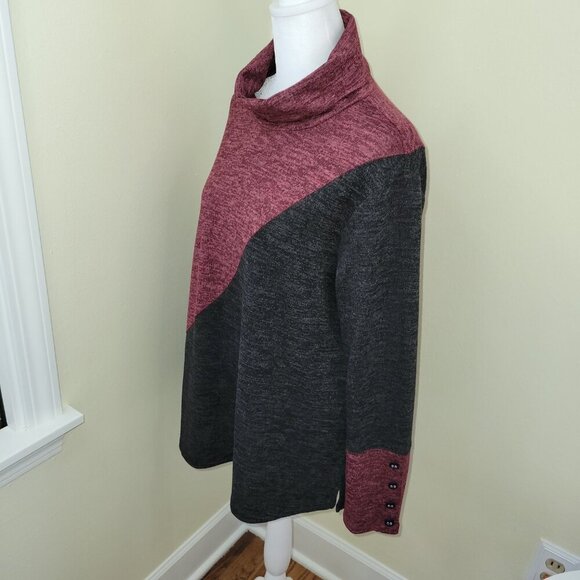 Seven Forty Two Tunic Asymmetric Color Accent Cowl Neck Burgundy Black Marled S - Picture 4 of 13